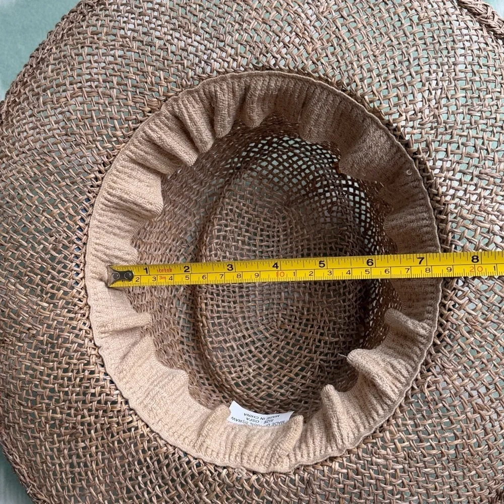 Woven Straw Sun Hat with Blue Floral Fabric Band - Picture 7 of 7